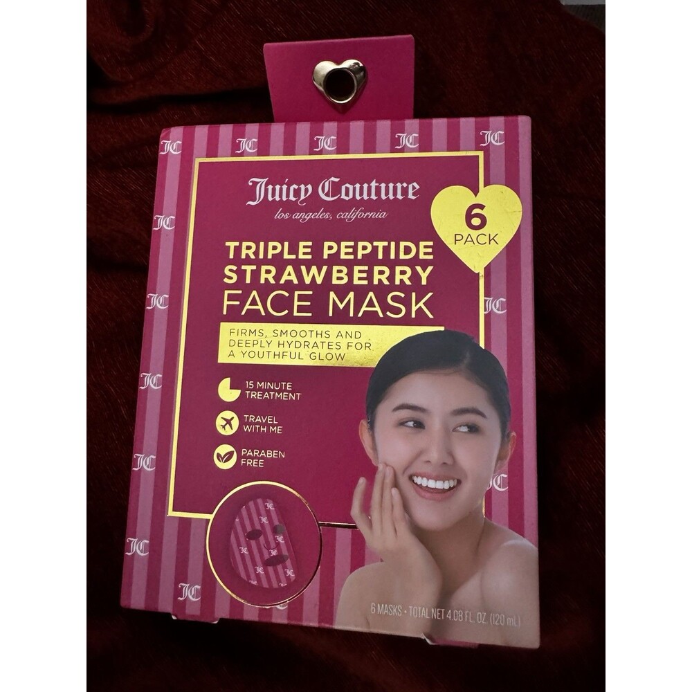 NIB Juicy Couture Triple Peptide Strawberry Face Mask 6 Pk Hydrating Sheet Masks